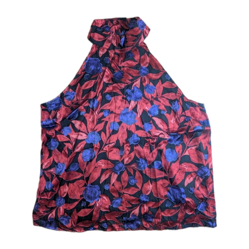 Worthington Women's Floral Halter Neck Blouse Red Purple Black Sleeveless PLarge